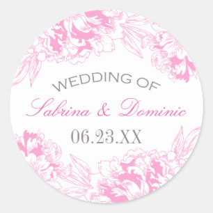 Elegante Fuchsia Pink und Gray Bloral Peony Weddin Runder Aufkleber