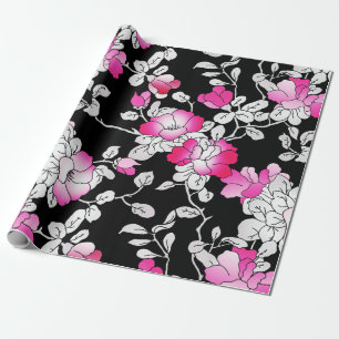 Elegante Fuchsia Pink White Black Floral Decoupage Geschenkpapier
