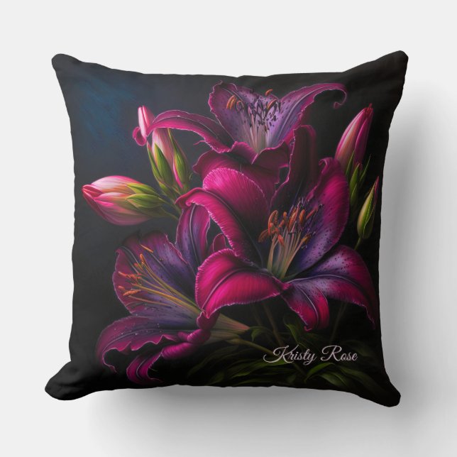 Elegante Fuchsia Red Burgundy Lily Blume Kissen (Vorderseite)