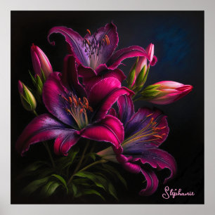 Elegante Fuchsia Red Burgundy Lily Blume Poster