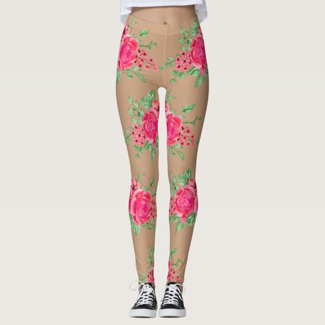 Elegante Fuchsia Rosa Blume Leggings (Vorderseite)