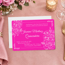 Elegante Fuchsia-Rosa und Weiße Florale Quinceañer