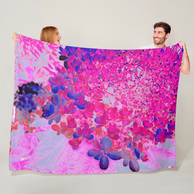 Elegante Fuchsia und dunkelblaue Limelight Hydrang Fleecedecke (Beispiel)