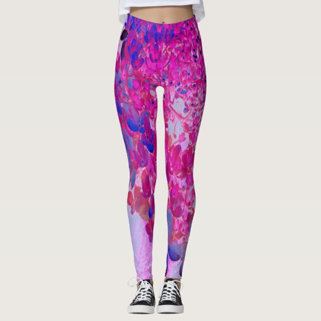 Elegante Fuchsia und dunkelblaue Limelight Hydrang Leggings (Vorderseite)