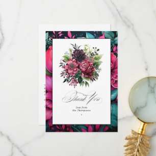 Elegante Fuchsia- und Smaragdgrüne Blumenpracht Dankeskarte