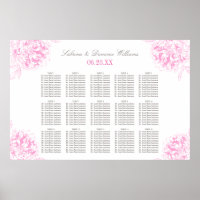 Elegante Fuchsien-Pfingstrose-Hochzeitssitzplan
