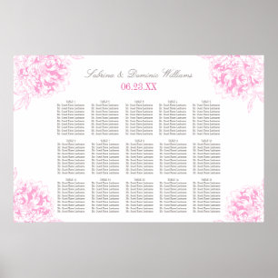 Elegante Fuchsien-Pfingstrose-Hochzeitssitzplan Poster