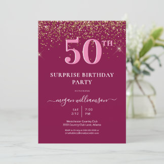 Elegante Fun Pink Gold Glitzer 50. Geburtstagspart Einladung