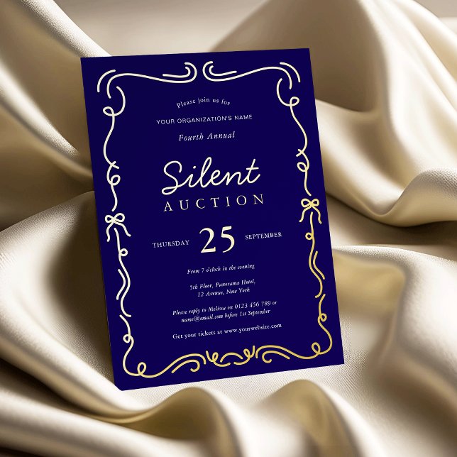 Elegante Fundraiser Stille Auktion Marine & Gold Folieneinladung (Navy blue and gold foil business silent auction invtiations)