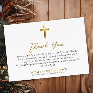 Elegante Funeral religiöse goldene Kreuz-Gedenkstä Dankeskarte