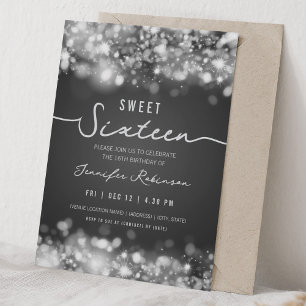 Elegante Funkellichter Sweet Sixteen Silber Einladung