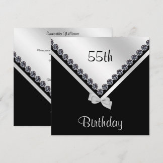 Elegante Funkelnd Diamanten & Silberbogen 55. Einladung