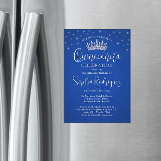 Elegante funkelnde Quinceañera-Krone königsblau Magneteinladung