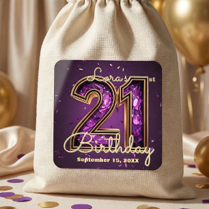 Elegante funkelnde violette Kristall-21.-Geburtsta Quadratischer Aufkleber