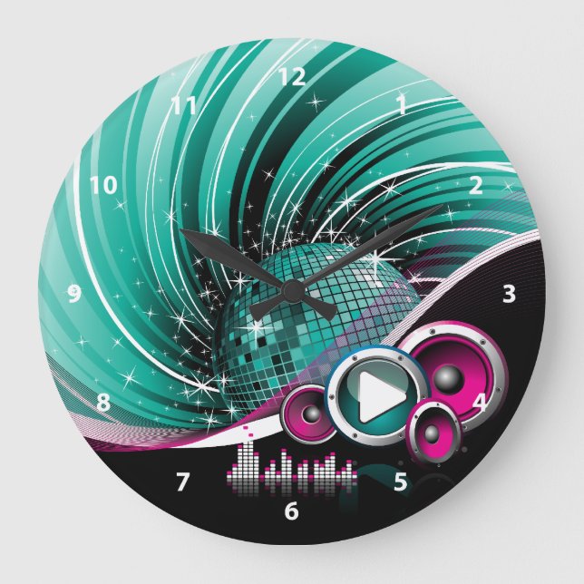 Elegante Funky Girly Disco Ball Vector Große Wanduhr (Vorderseite)