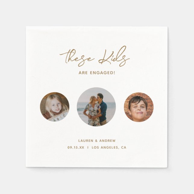 Elegante Funny Gold Kids Foto Engagement Party Serviette (Vorderseite)