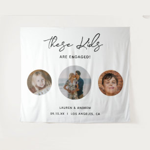 Elegante Funny Kids Foto Engagement Party Hintergr Wandteppich