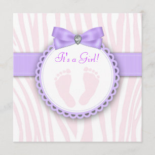 Elegante Fußabdruck Rosa und Lila Baby Shower Einladung