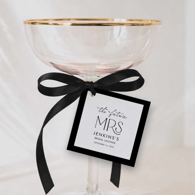 Elegante Future Mrs-Brautparty Geschenkanhänger (Modern Future Mrs Bridal Shower Square Tags)