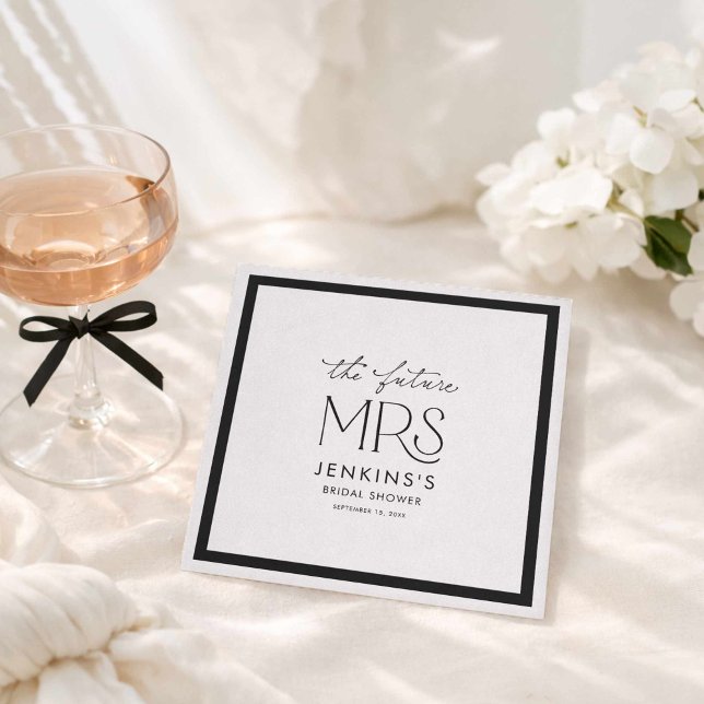 Elegante Future Mrs Brautparty-Papier-Servietten Serviette (Modern Black and White Future Mrs Bridal Shower)