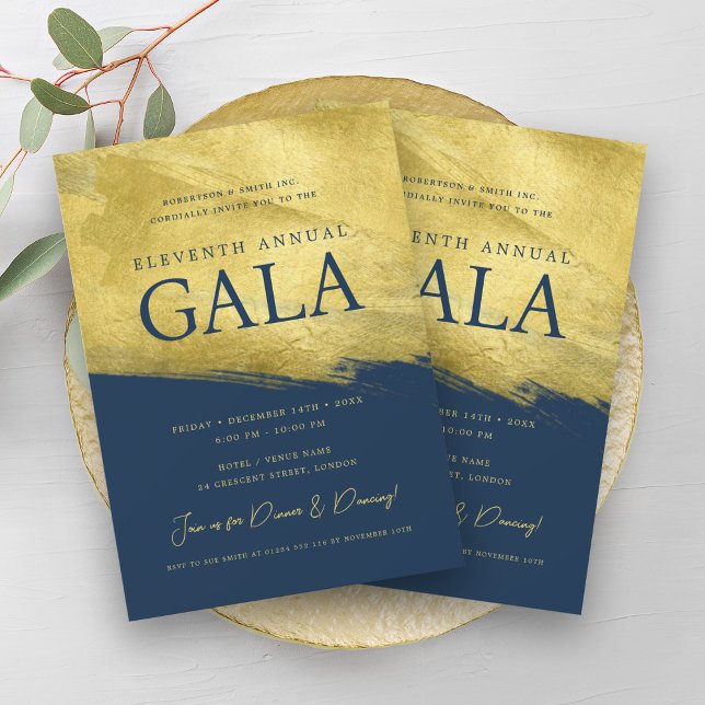 Elegante GALA Company Business Gold Brush Navy Blu Einladung (Elegant GALA Company Business Gold Brush Navy Blue Invitation)