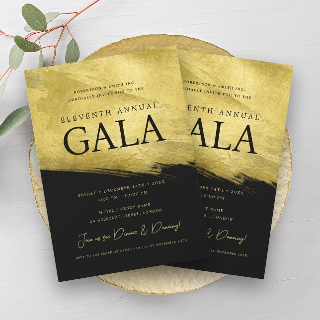 Elegante GALA Company Business Gold Schwarz Einladung (Elegant GALA Company Business Gold Brush Black Invitation)