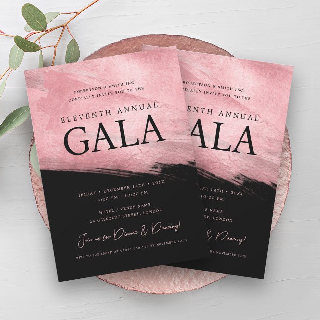 Elegante GALA Company Rose Goldrausch Schwarz Einladung (Elegant GALA Company Rose Gold Brush Black Invitation)