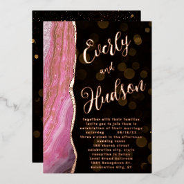 Elegante Galaxy Agate Geode Pink & Gold Wedding Fo Folieneinladung