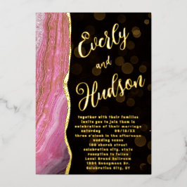 Elegante Galaxy Agate Geode Pink & Gold Wedding Fo Folieneinladung