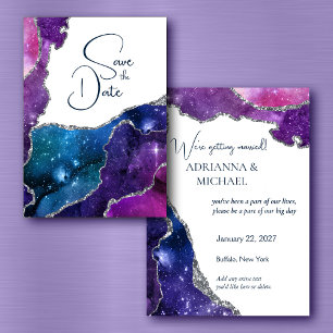 Elegante Galaxy Agate Silver Wedding Save the Date Einladung