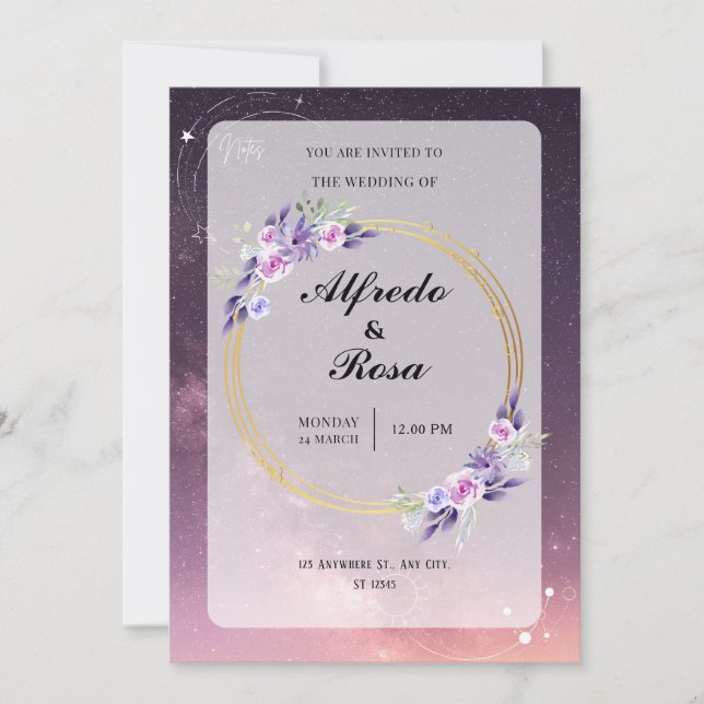 Elegante Galaxy-Themed Wedding Einladung (Vorderseite)