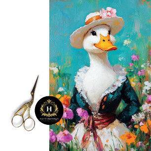 Elegante Gans mit floralem Hut - Dekoupage Seidenpapier