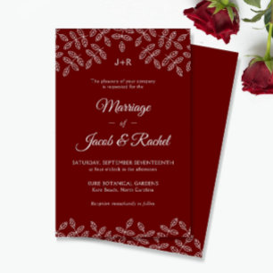 Elegante Garden Blätter Dark Red Wedding Einladung