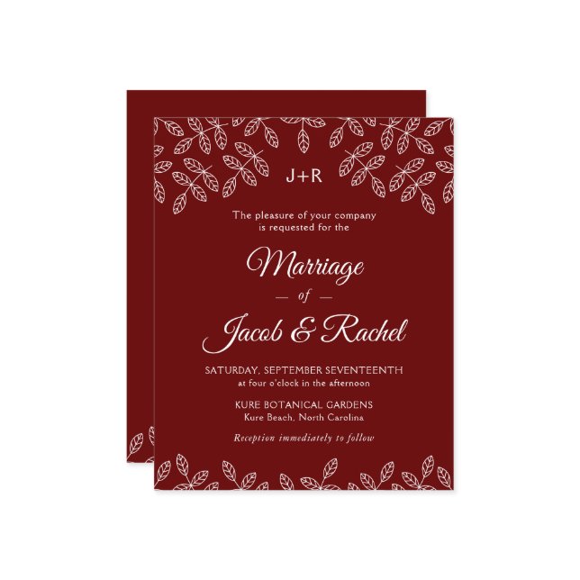 Elegante Garden Blätter Rote Hochzeit Einladung (Vorderseite/Rückseite Beispiel)