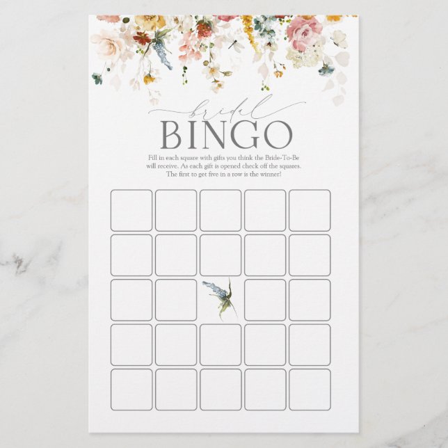 Elegante Garden Blume Bridal Bingo Game (Vorderseite)