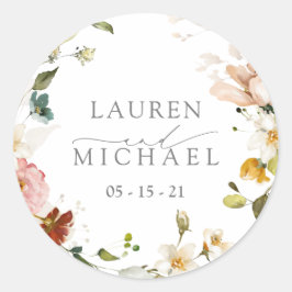 Elegante Garden Blume Wasserfarben Hochzeit der Bl Runder Aufkleber