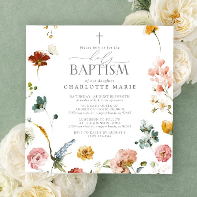 Elegante Garden Blume Wasserfarben Taufe Einladung (Holy Baptism Invitation)