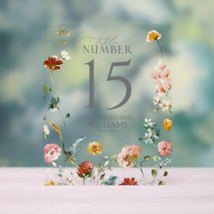 Elegante Garden Blume Wasserfarbene Tischnummer Acrylschild