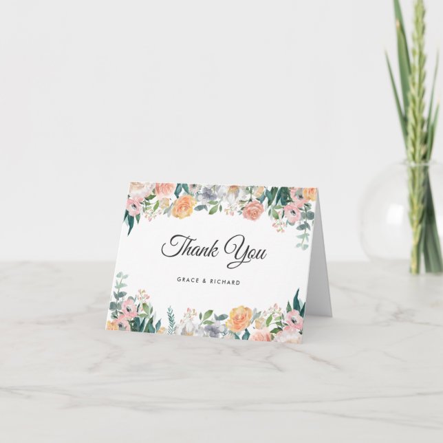 Elegante Garden Rose Peony Floral Dankeschön Karte (Vorderseite)