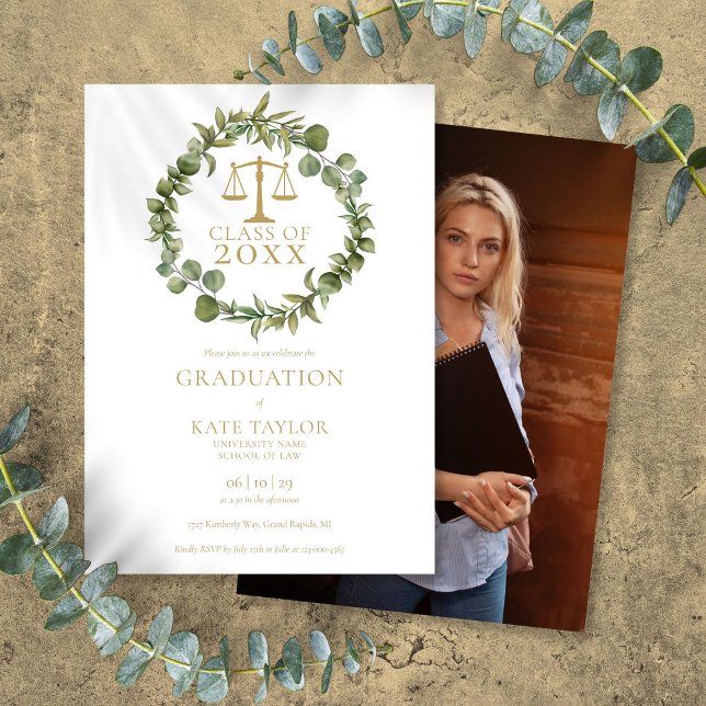 Elegante Garland Foto Law School Graduation Party Einladung (Elegant Garland Photo Law School Graduation Party Invitation)