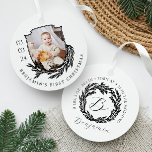 Elegante Garland Wreath Wappen Baby First Christma Ornament Aus Metall