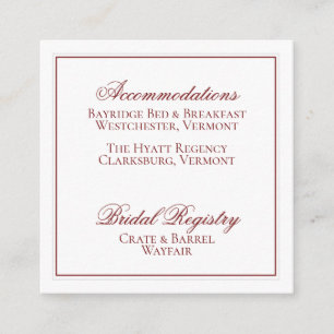 Elegante Garnet Red and White Wedding Details Card Begleitkarte