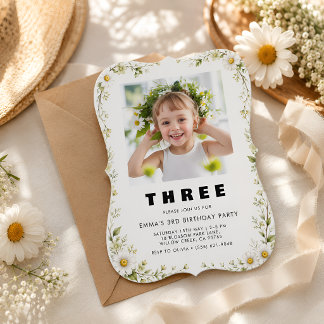 Elegante Garten-Einladung zum 3. Geburtstag mit Fo Einladung