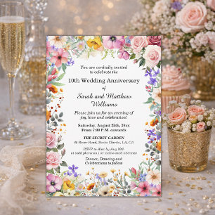 Elegante Gartenblumen 10. Hochzeitstag Einladung
