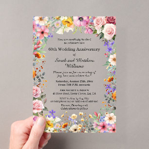 Elegante Gartenblumen 60. Hochzeitstag Acryleinladungen