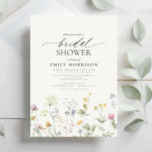 Elegante Gartenblumen Schrift Brautparty Einladung