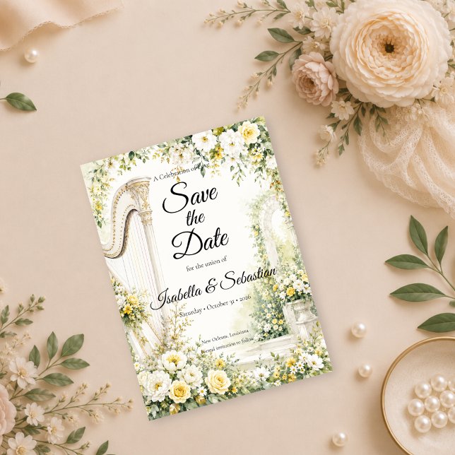 Elegante Gartenharfe Romantik-Hochzeit Save The Date (Von Creator hochgeladen)