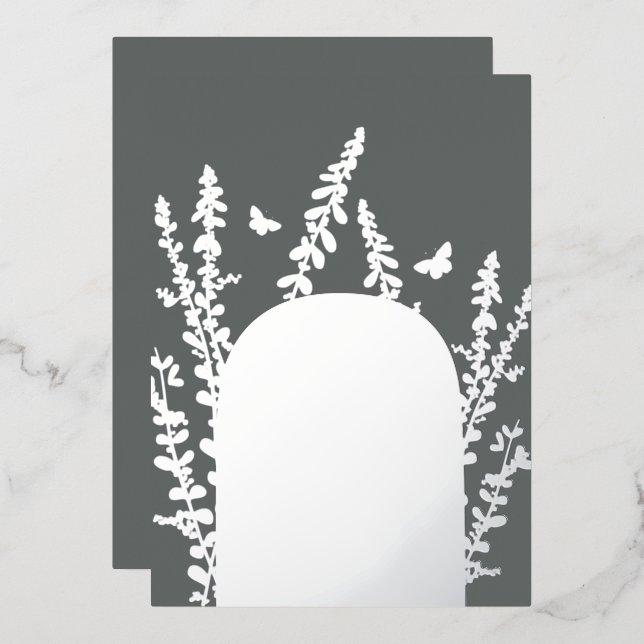 Elegante Gartenhochzeiten und Blätter mit Schmette Folieneinladung (Vorderseite/Rückseite)