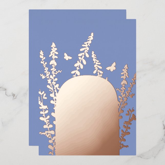 Elegante Gartenhochzeiten und Blätter mit Schmette Folieneinladung (Vorderseite/Rückseite)