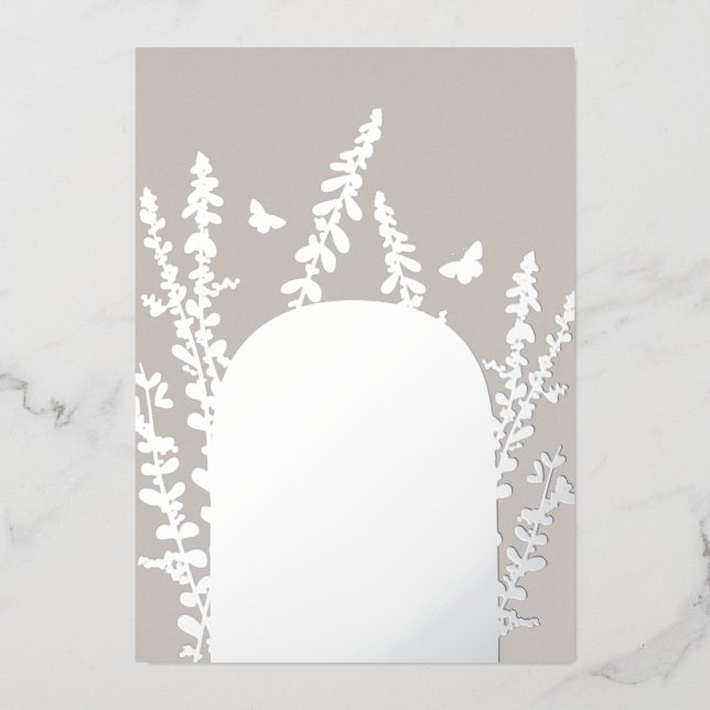Elegante Gartenhochzeiten und Blätter mit Schmette Folieneinladung (Vorderseite)
